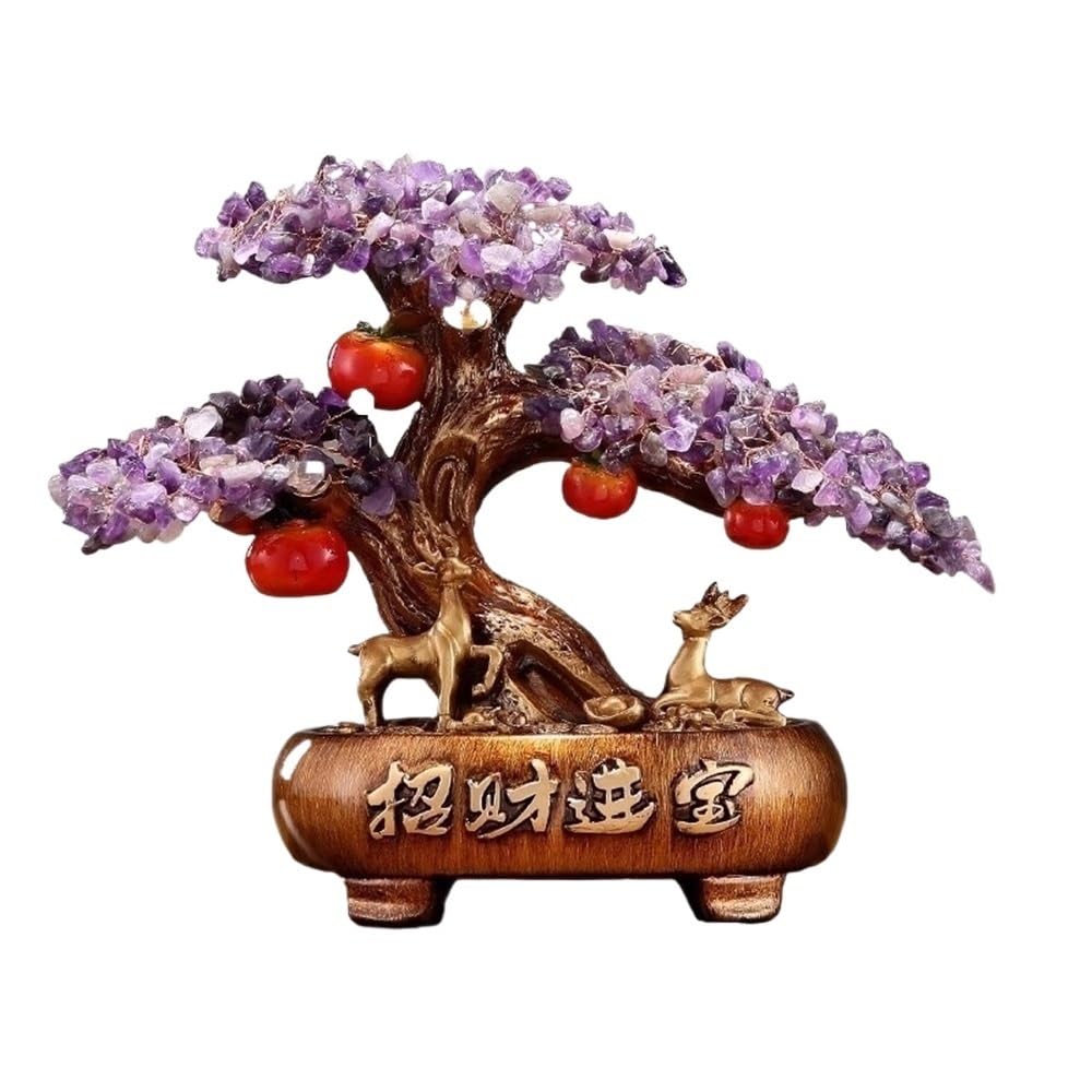 Fortune Crystal Trees Crystal Fortune Tree Ornament, Citrine Money, Living Room TV Wine Cabinet Entrance Decoration(Purple)