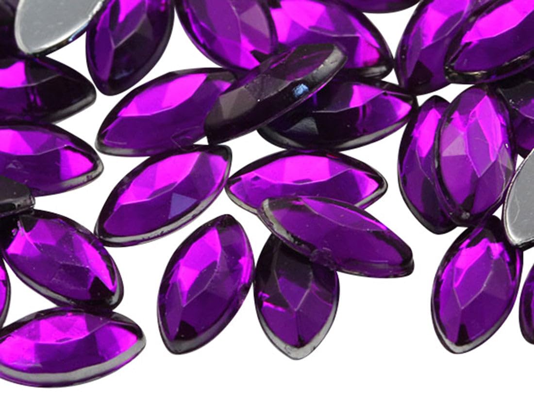 Allstarco Amethyst H105 8X4mm Tiny Navette Flat Back Acrylic Rhinestones Marquise Gems For Crafts Horse Eye Costume Embelishments Card Making Jewels Jewelry Making Cosplay Jewels - 75 Pieces
