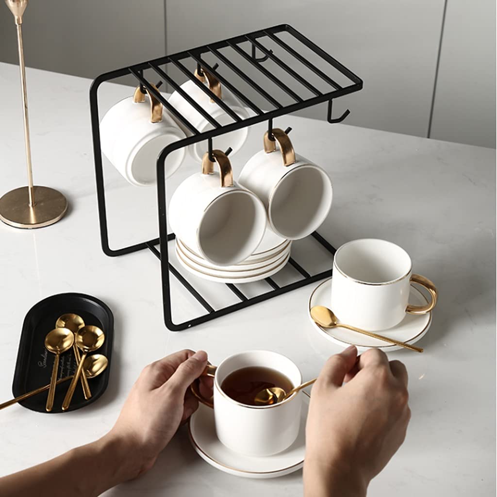 Juego de Tazas de té Juego de Tazas de té con cucharillas de cerámica y platillos Juego de té de la Tarde de Lujo Europeo para el hogar(Green-4 pcs)