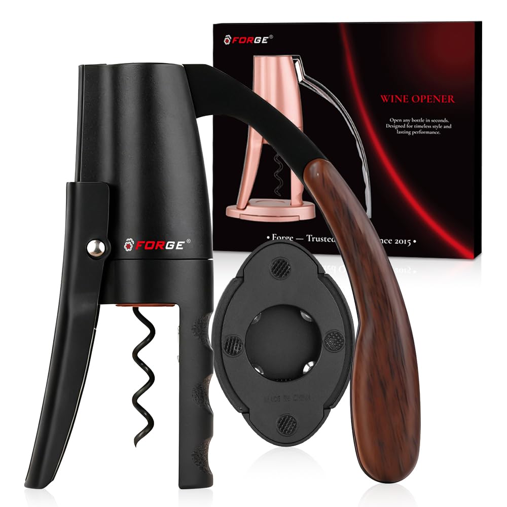 Forge Tire-bouchon à levier vertical compact de qualité avec coupe-capsule. 3 secondes pour ouvrir une bouteille de vin. Noir