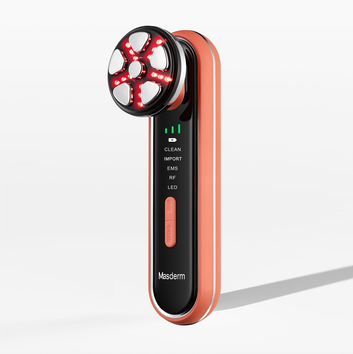 MASDERM - Masajeador Facial Eléctrico 4 en 1, Aparato de Radiofrecuencia con Luz LED, Tratamiento Facial Reafirmante y Antiedad Mujer, Efecto Lifting para Cara y Cuello, Piel Firme y Radiante