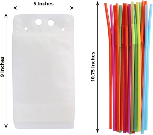 Miniatura 3 de Efavormart - Paquete de 50 bolsas de plástico transparente para bebidas con pajitas, 12 onzas con cierre de cremallera de mano, bolsas para bebidas