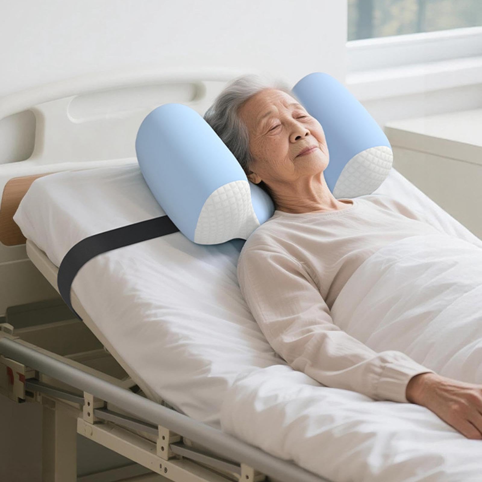 Back Sleep Pillow Premium Head Neck Support Professional Anti Wrinkle Pillow Blue White-image-31