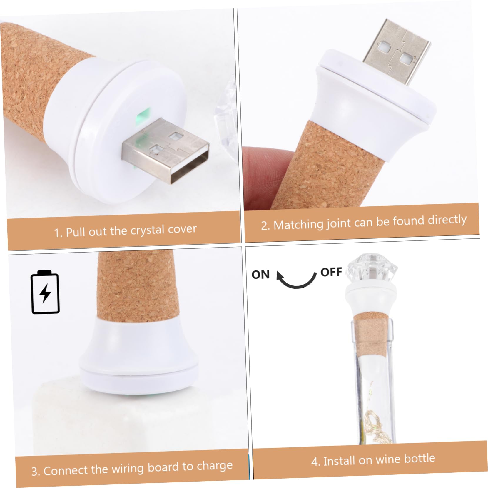 NUOBESTY USB Rechargeable LED Wine Bottle Light Diamond Cork Fairy Light for Party Wedding Halloween Christmas Decoration Battery Powered Create Romantic Atmosphere