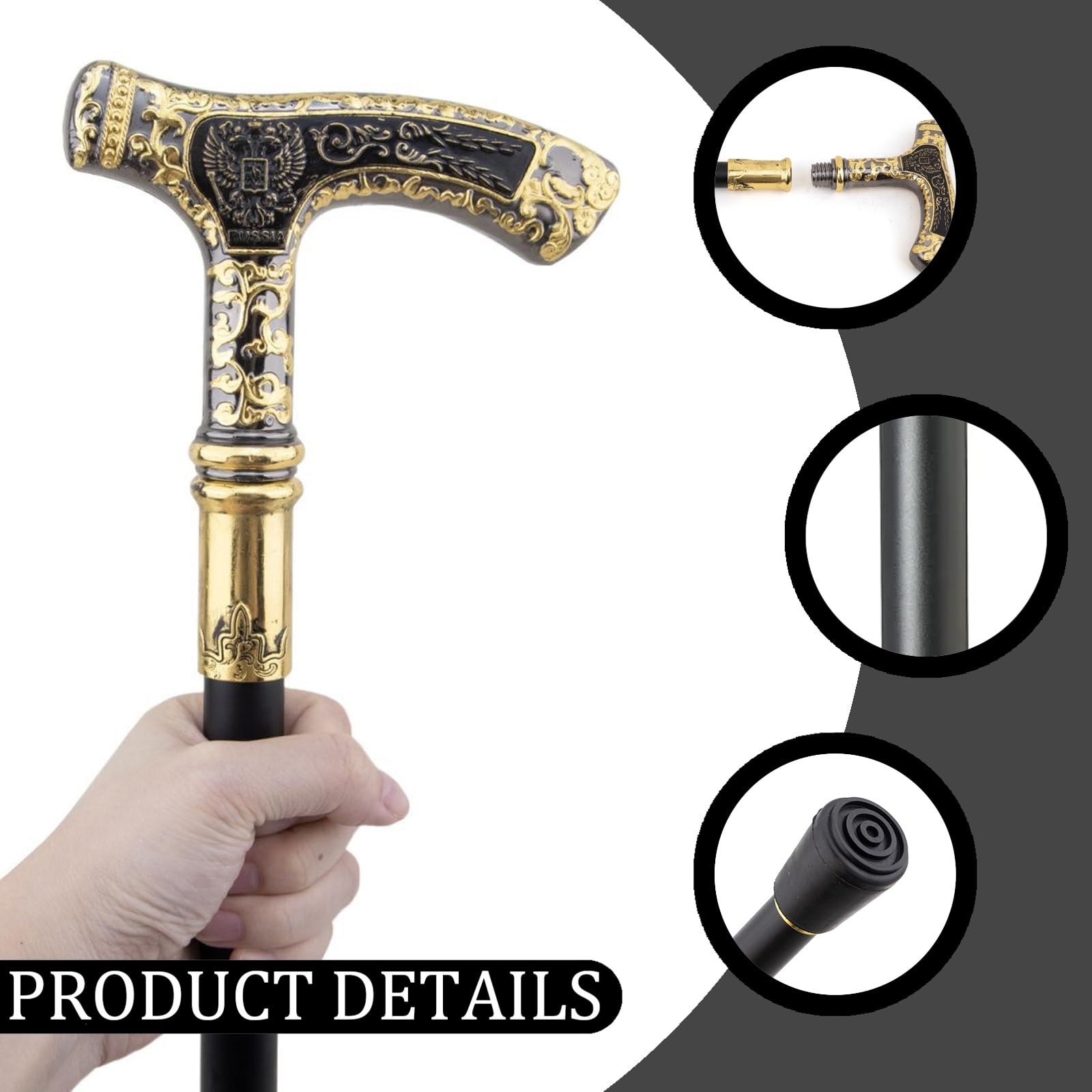 Bastón para Hombre y Mujer, 36,6 Pulgadas, de Alta Resistencia, con Capacidad para Más de 300 Libras, Bastón Metálico de Estilo Gótico, Elegante y con Acabado Mate Artístico