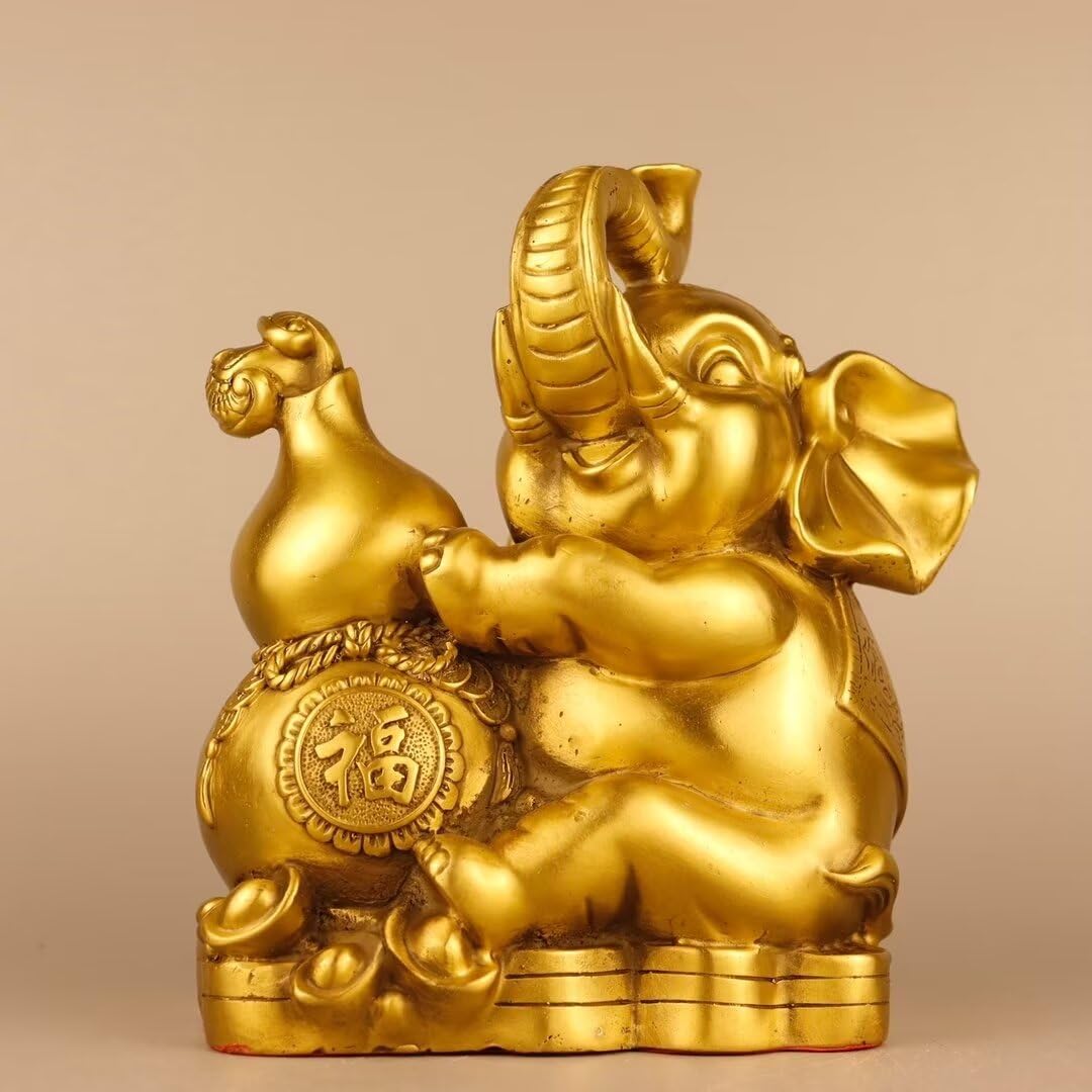 Décoration d'intérieur Feng Shui en Laiton Chinois, éléphant Porte-Bonheur et Richesse, pour la prospérité et la Protection à la Maison ou au Bureau, 18 x 8,9 x 20 cm, 1,