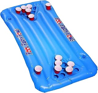Pool Pong Table Float, Inflatable Beer Pongs Floats Table Pool Float Summer Water Party Fun Air Mattress Swimming Pool Raft Lounge PVC Floating Raft with 24 Cup Holders