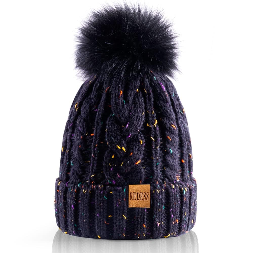 REDESS Cappello Invernale da Donna con Pom Pom Beanie Caldo Foderato in Pile Spesso Slouchy Snow Knit Chunky Baggy Skull Berretto da Sci