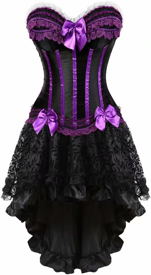 Corset Dress Plus Size Bustier Skirt Set Masquerade Gothic BrocadeStripe Lace Gothic Costume