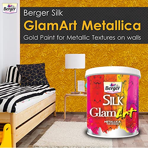 Image of Berger Silk GlamArt Metallica Gold Paint for Metallic Textures on walls & other surfaces | High Glossy Metallic| 1 Litre