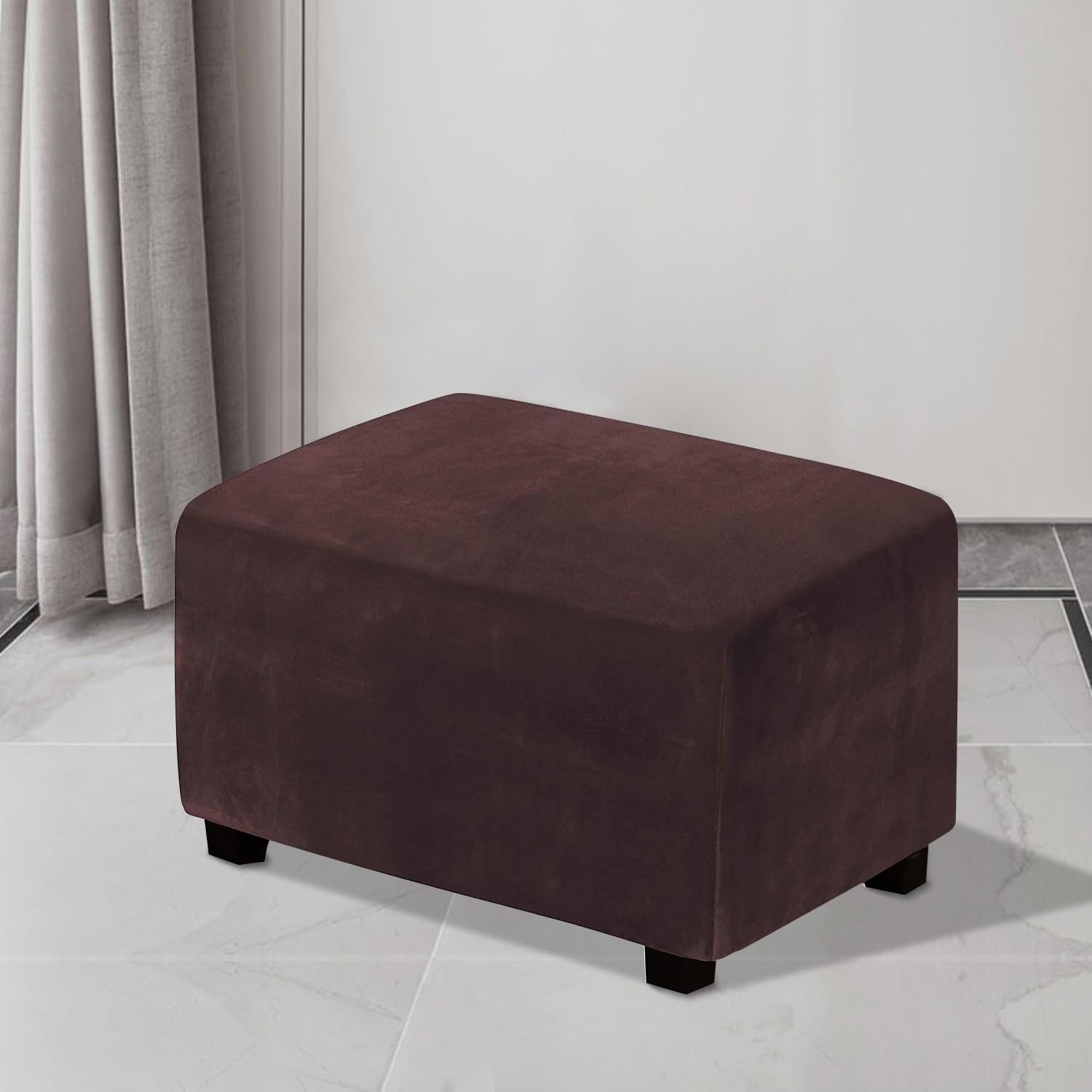 Housse Extensible En Velours Pour Repose-pieds Carré Ou Rectangulaire - Protection Et Déco Pour Pouf, Tabouret, Ottomane