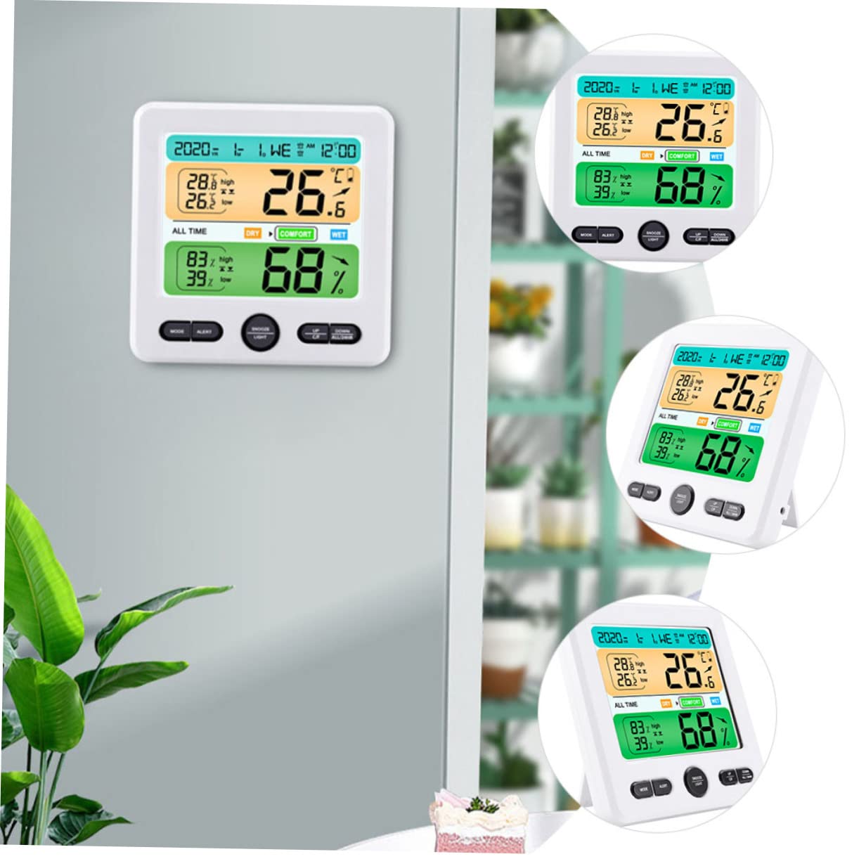 WOONEKY Reloj Termómetro Higrómetro Digital Medidor de Humedad y Temperatura para Uso Doméstico Monitor de Temperatura Ambiente Habitaciones