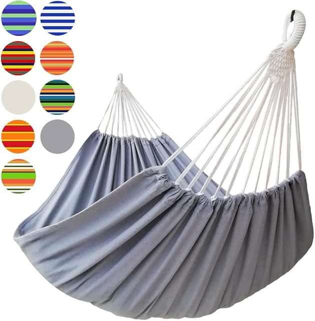 GOCAN Brazilian Double Hammock 2 Person Extra Large Canvas 220x150cm Total Length 330cm Load 300kg Cotton Hammock for Patio Porch Garden Backyard Lounging Outdoor and Indoor(Grey) XXL