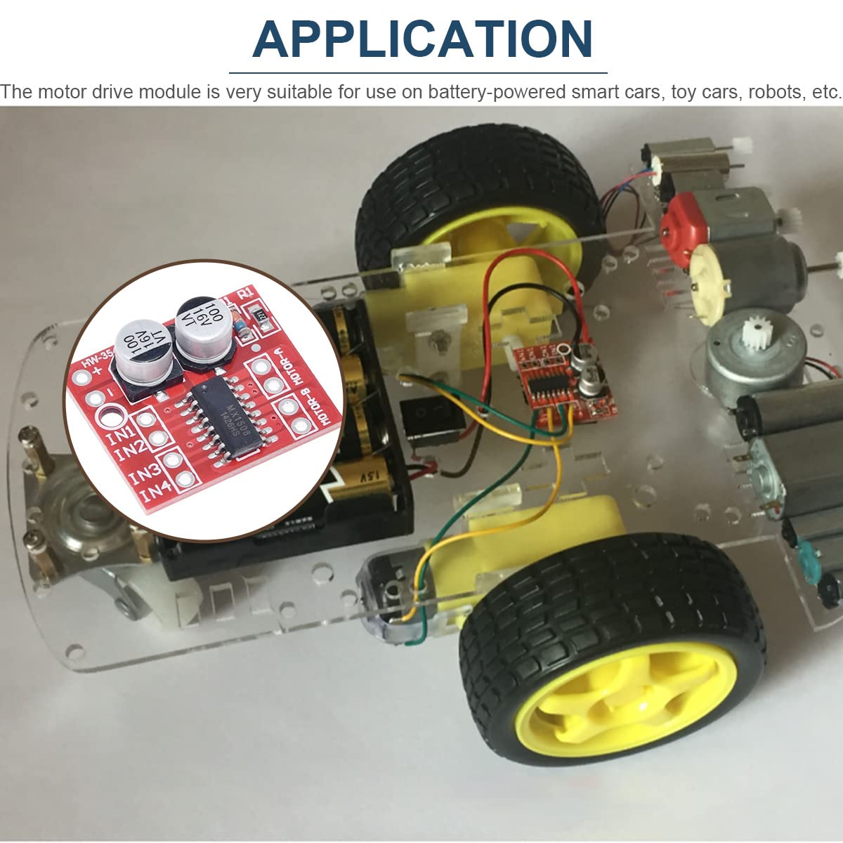DAOKAI Mini L298N DC Motor Driver Module in a small car application