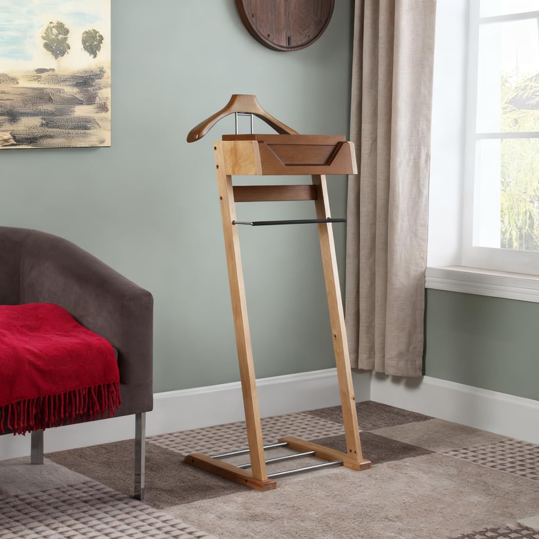 Servomuto in legno con porta pantaloni e vassoio per ufficio, soggiorno e camera da letto