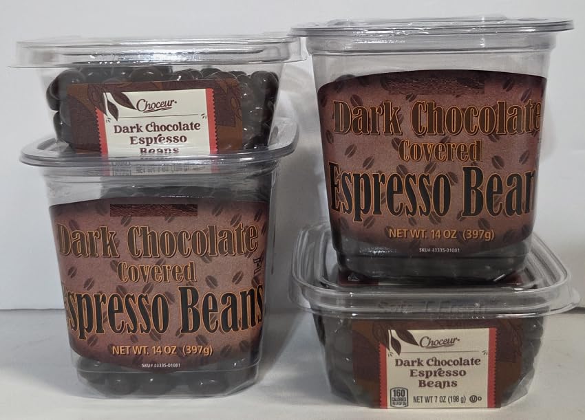 Choceur & Trader Joe Dark Chocolate Covered Espresso Beans (Four Tubs)