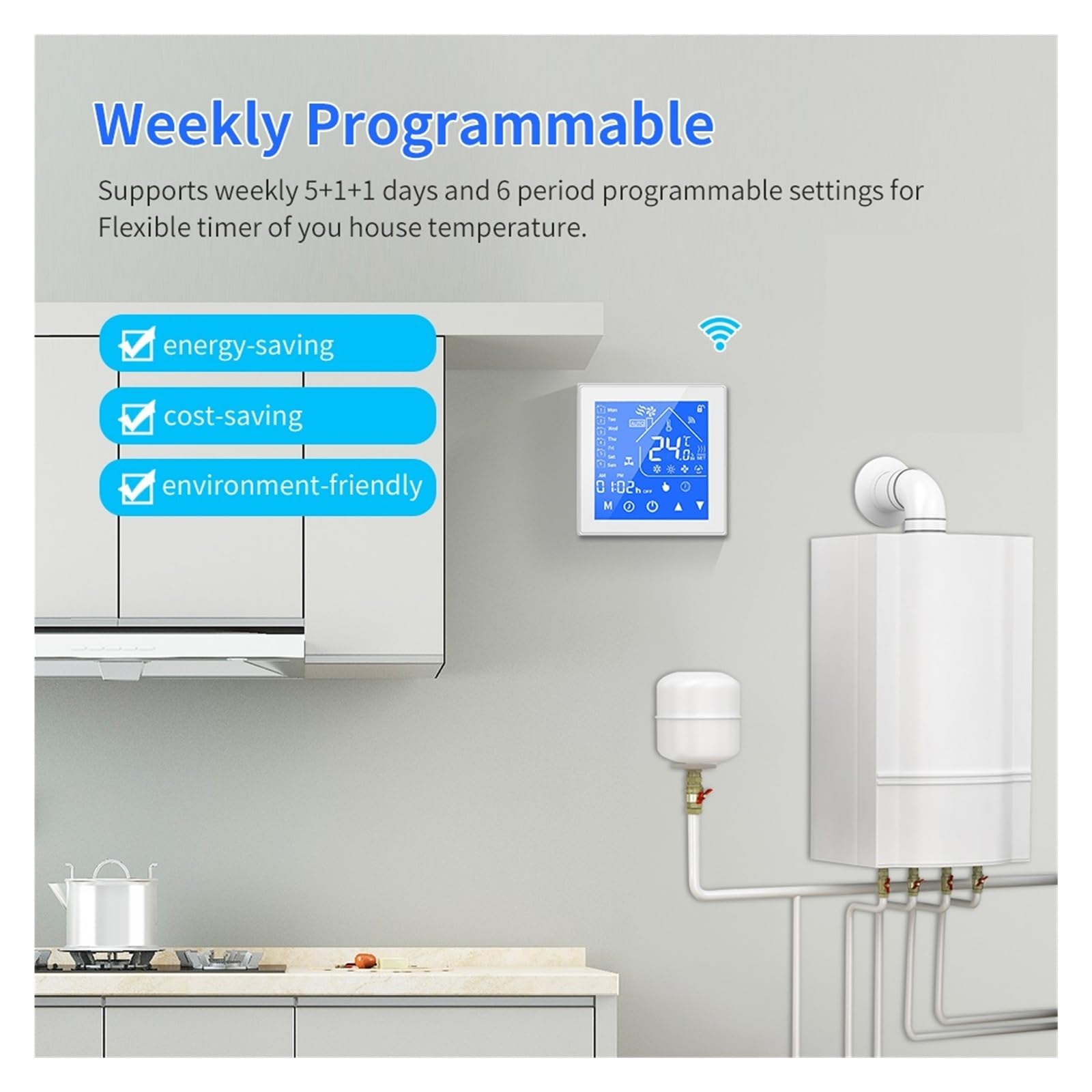 Inteligentny termostat, Termostat Tuya, ogrzewanie woda/kocioł gazowy elektryczny termostat podłogowy, regulator temperatury pokojowej,dla domu(WiFi ElectricHeating)