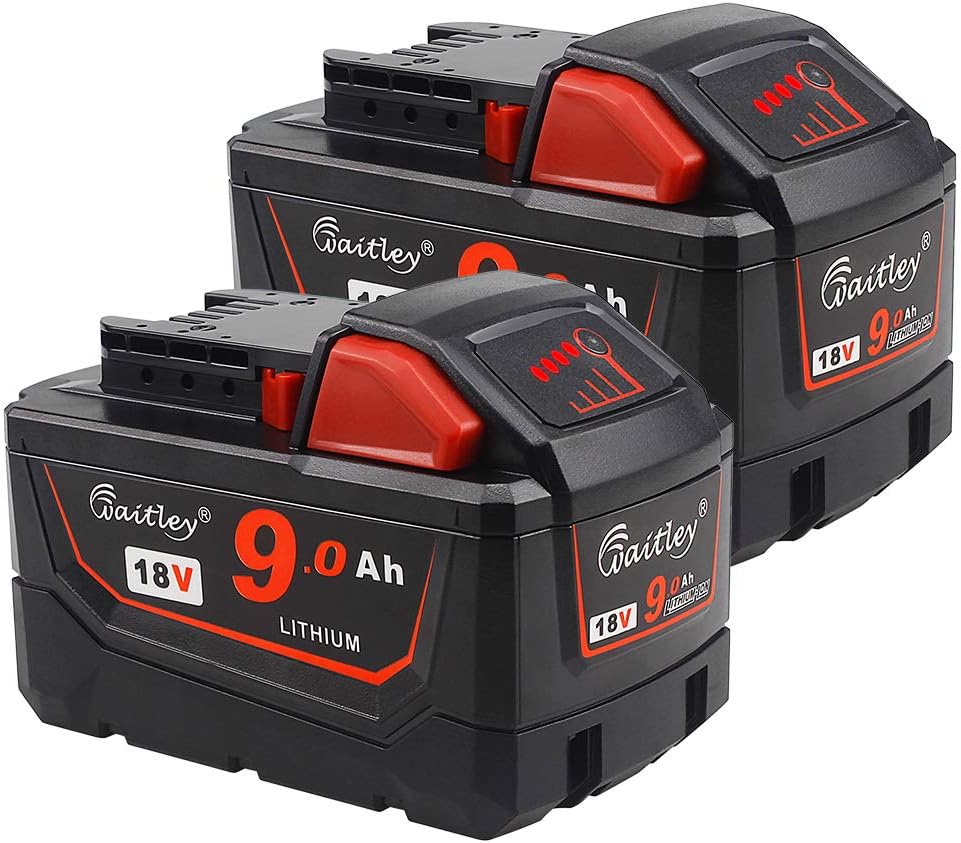 2PACK- QUPERR 18V 9.0Ah Lithium-ion Replacement Battery Compatible with Milwaukee M18 HD18CS0, M18BMT, HD18AG0, M18FID2, M18ONEFHIWF12-0, M18CHX-0, M18CSX-0, M18BJS-0. …