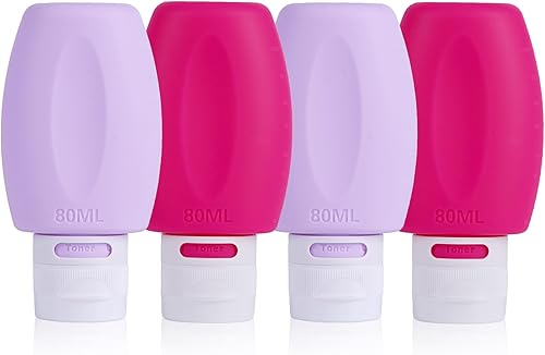 JaneJu - Botellas de viaje para artículos de tocador, aprobadas por la TSA, paquete de 4 recipientes de tamaño de viaje, recargables a prueba de