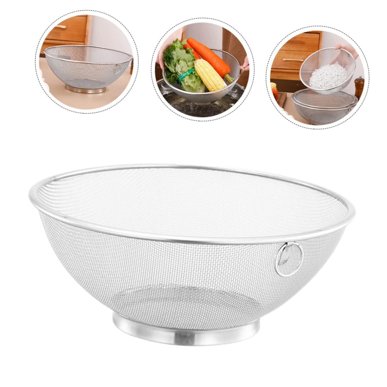 OUNONA 2piezas Colador De Cocina De Acero Inoxidable Diseño De Malla Fina Escurridor Para Verduras y Arroz Resistente y Duradero Fácil De Limpiar y Usar Casa o Camping