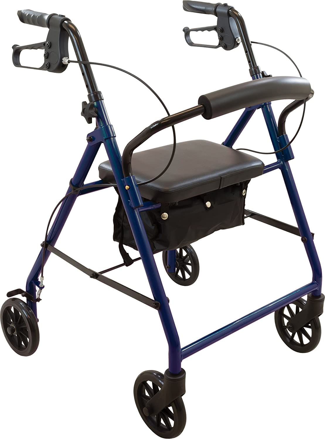probasics medical rolling walker with wheels - 4 wheel walker with seat, backrest and storage pouch - rollator walker for seniors - durable steel frame supports up to 300 lbs, 6-inch wheels, blue