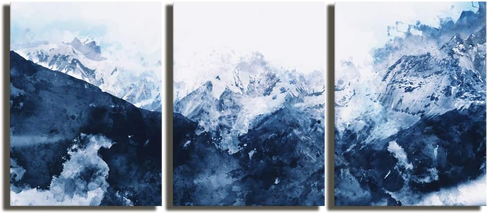 Abstract Canvas Wall Art Modern Abstract Painting Prints Blue Canvas Pictures Artwork Wall Art for Bedroom Living Room Bathroom Decoration Framed Ready to Hang 12" x 16" x 3 Pieces