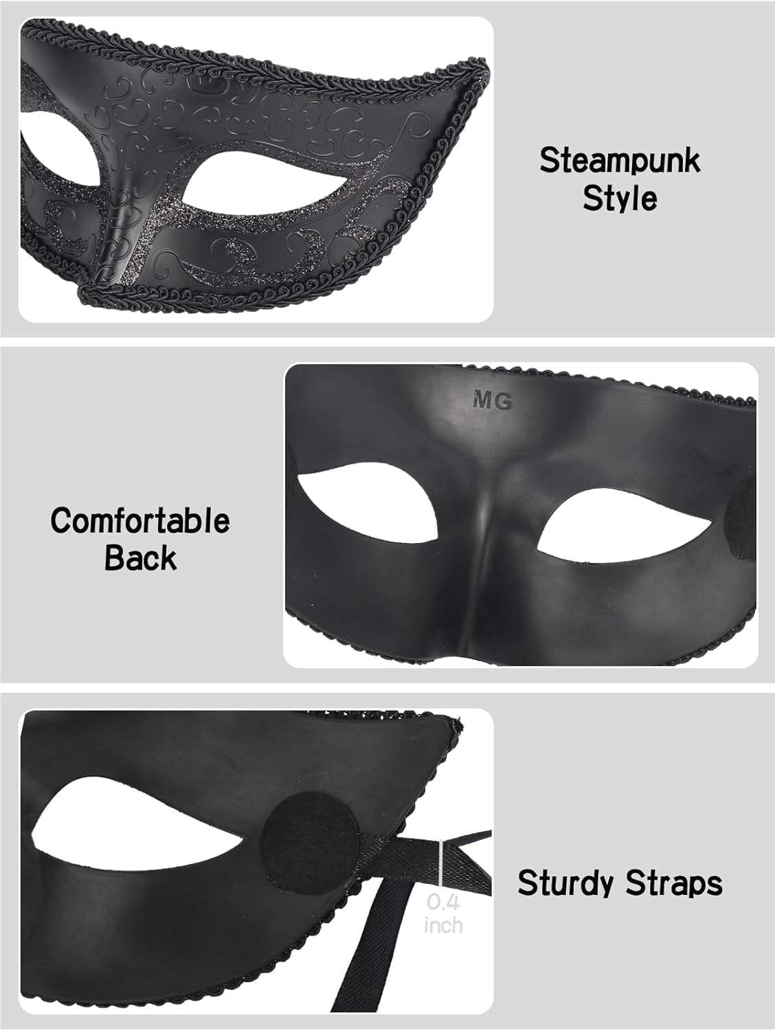 Guayma Men's Masquerade Mask with Black Cowl Hood,Venetian Mardi Gras Costume Masks For Halloween Party Prom Ball - Image 4