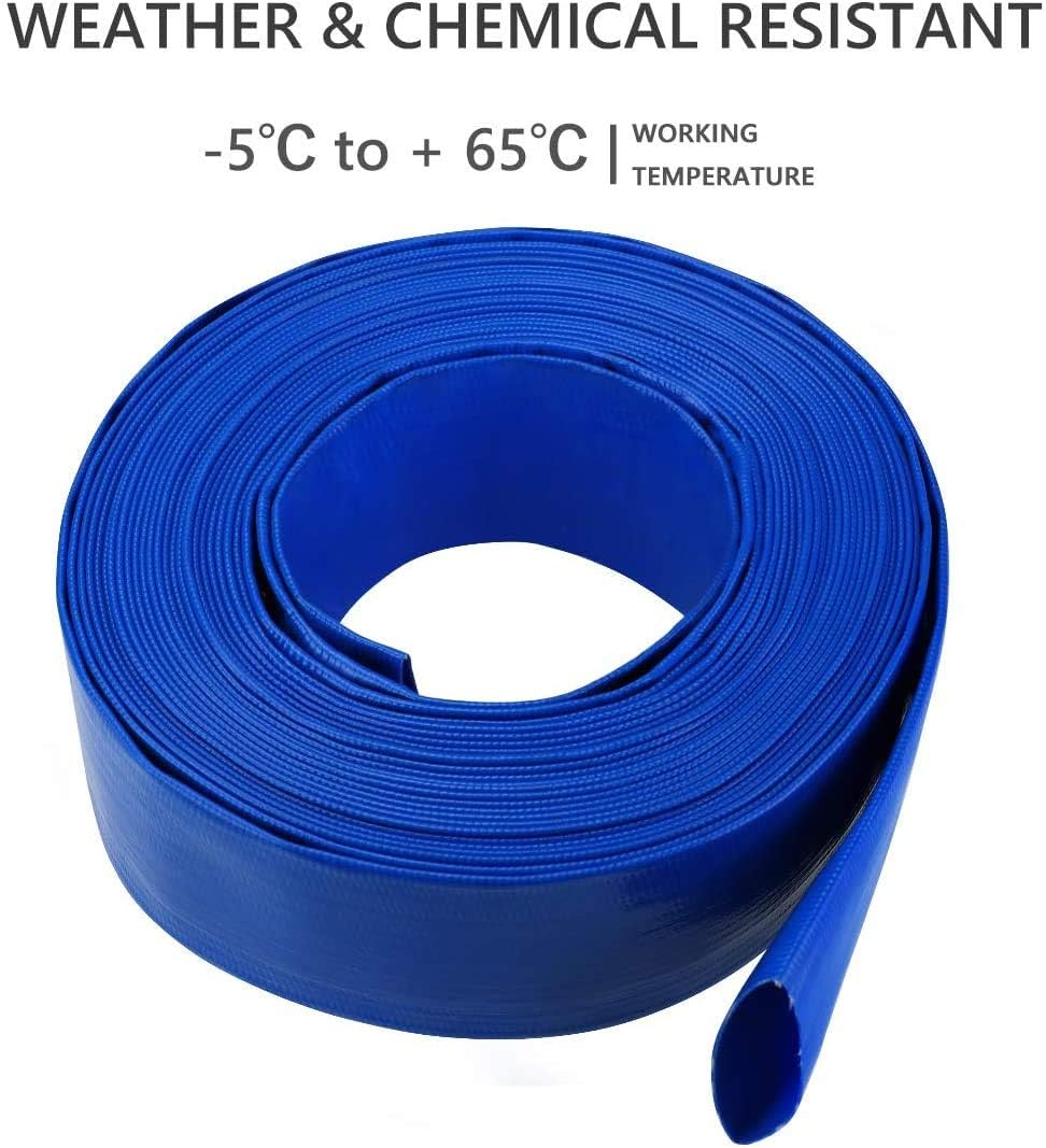 1 1/2 IN x 25 FT Pool Backwash Hose, Heavy Duty Flat Discharge Hose, Weather and Burst Resistant, Best Pool Hoses for Inground Pools, Pool Filter Hose & Pool Drain Hose