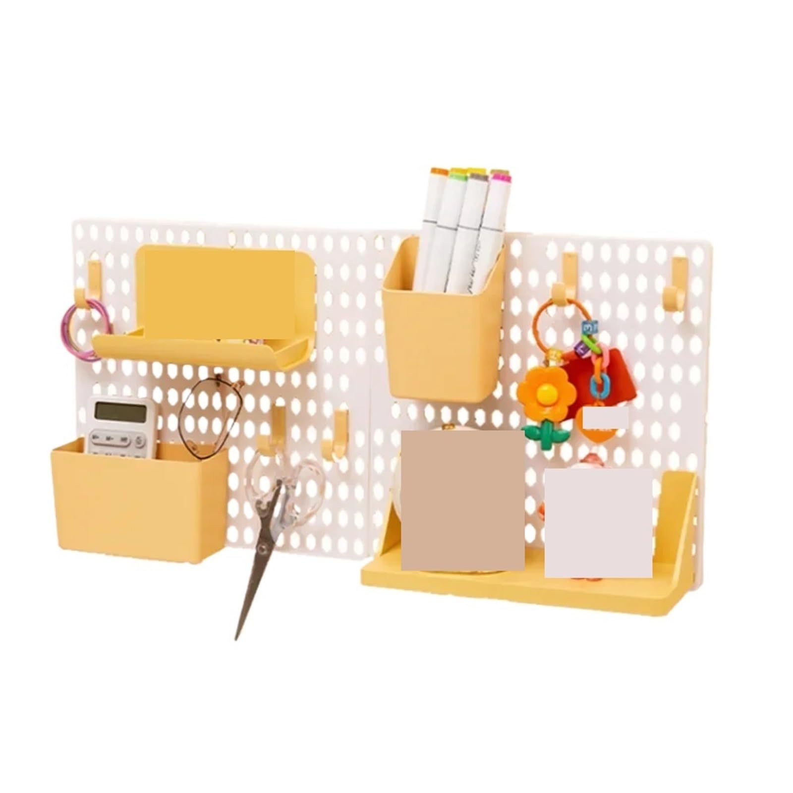 Lochwand zur Wandorganisation DIY Pegboard Zubehör Hängeregale Aufbewahrungshaken Wandorganizer Keine Löcher erforderlich Basteln Organisieren Garage Küche Zimmer(White yellow set)