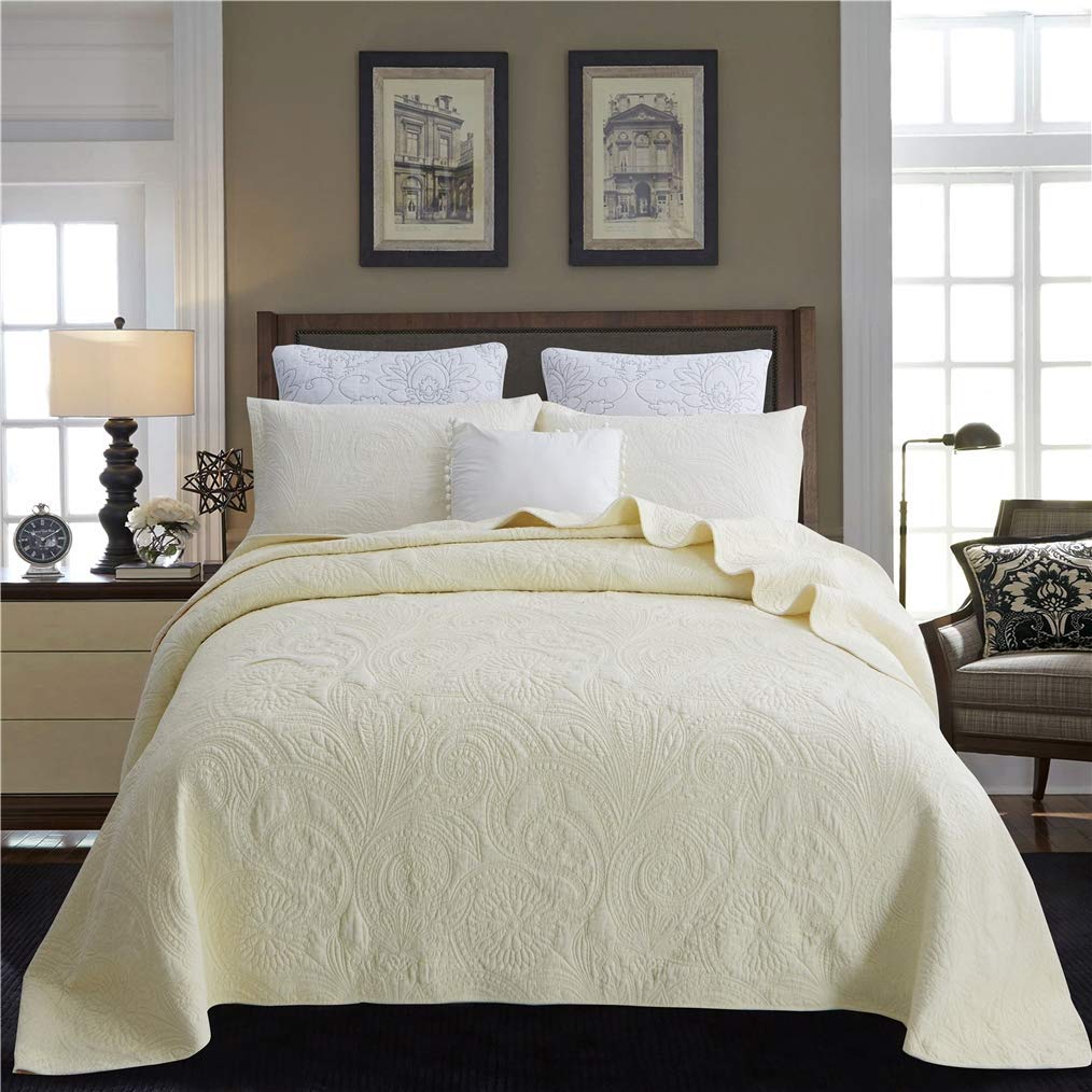 Couvre-lit double face en coton brodé haut de gamme, parure de lit matelassée beige