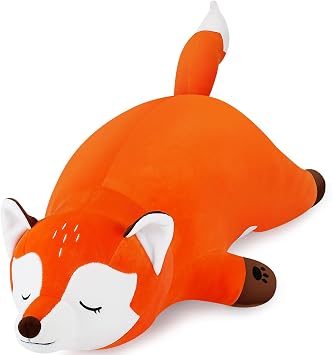 30 Inch Giant Fox Plush Toy - Fox Plush Pillow Orange Fox Plush Toy Big Sleeping Fox Plush Stuffed Animal Cute Hugging Pillow Room Decor Christmas Birthday Gift for Kids Girls Boys