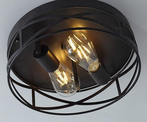 Miniatura 6 de Aiwen Lámpara de techo redonda de montaje empotrado, contemporánea de 2 luces cerca de la iluminación, pantalla de vidrio de tambor ondulado de agua