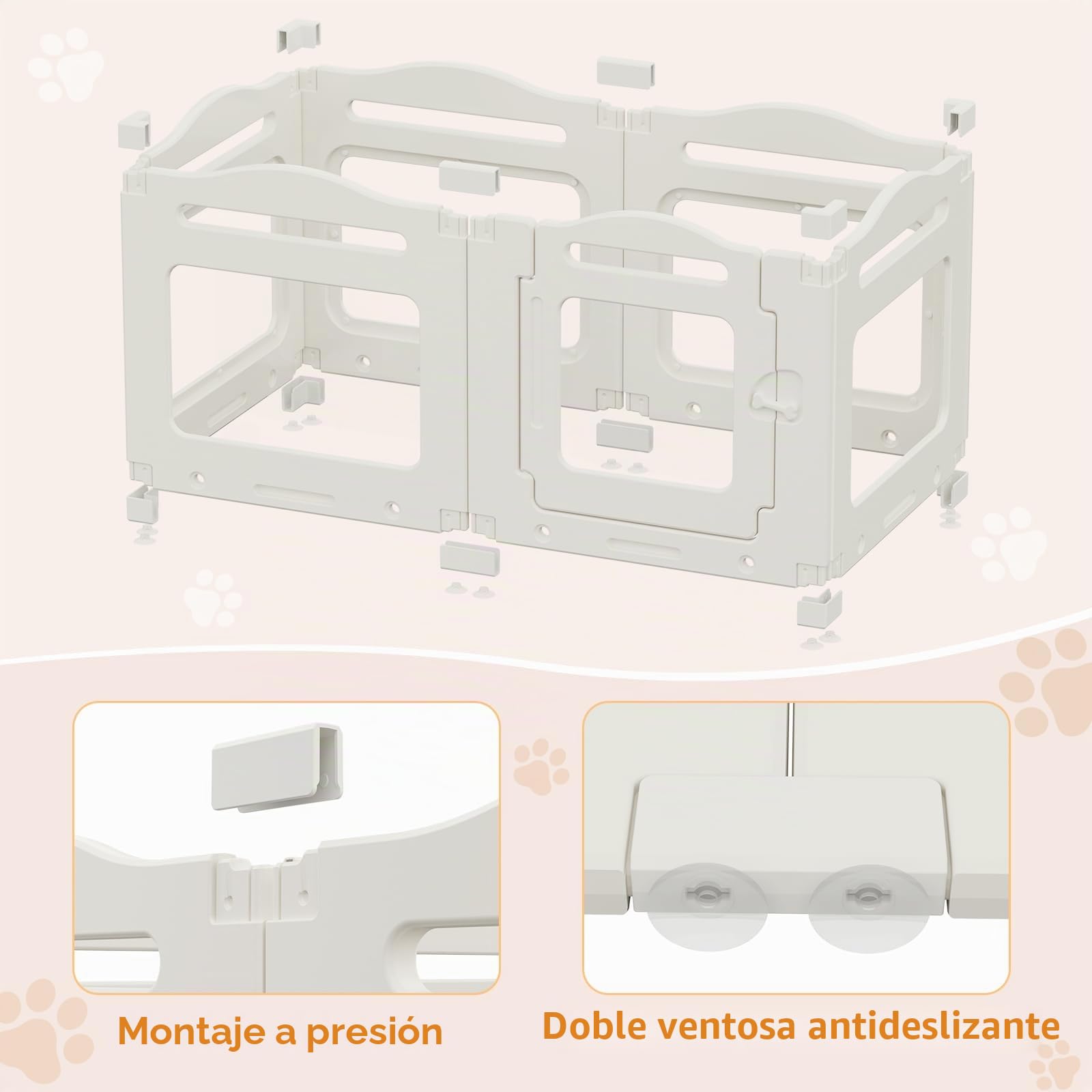 MAMIZO Parque para Perros en Acrílico Transparente 129 × 68 × 60 cm | Plegable Recinto para Perros con Ventosas, 6 PCS Paneles Caja de Parto para Animales con Puerta, Blanco