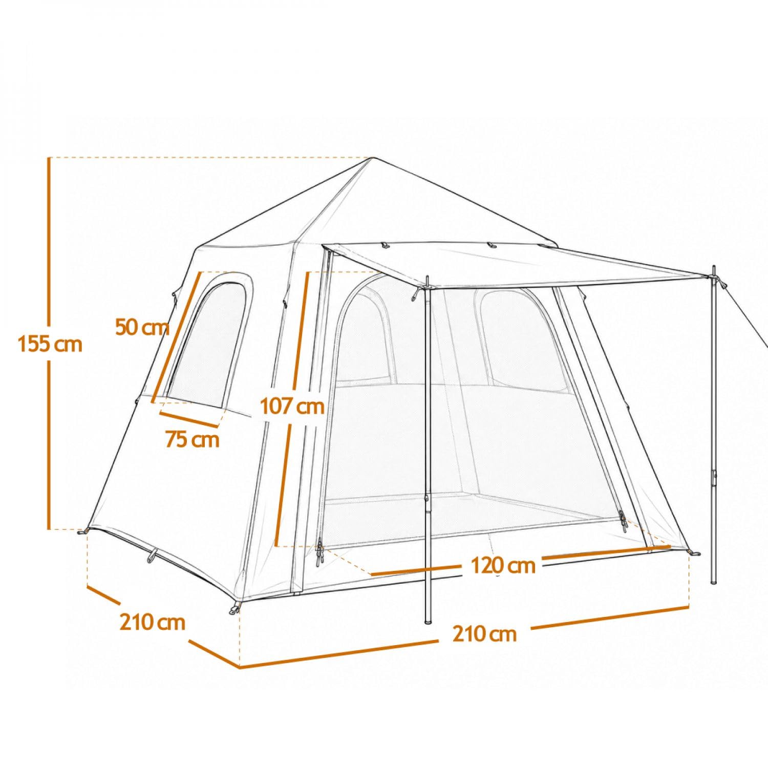Linxor - Tente de Camping Gonflable 2 à 3 Personnes avec auvent, Pompe et Sac de Transport - 2.10 x 2.10 x 1.55 m - Beige