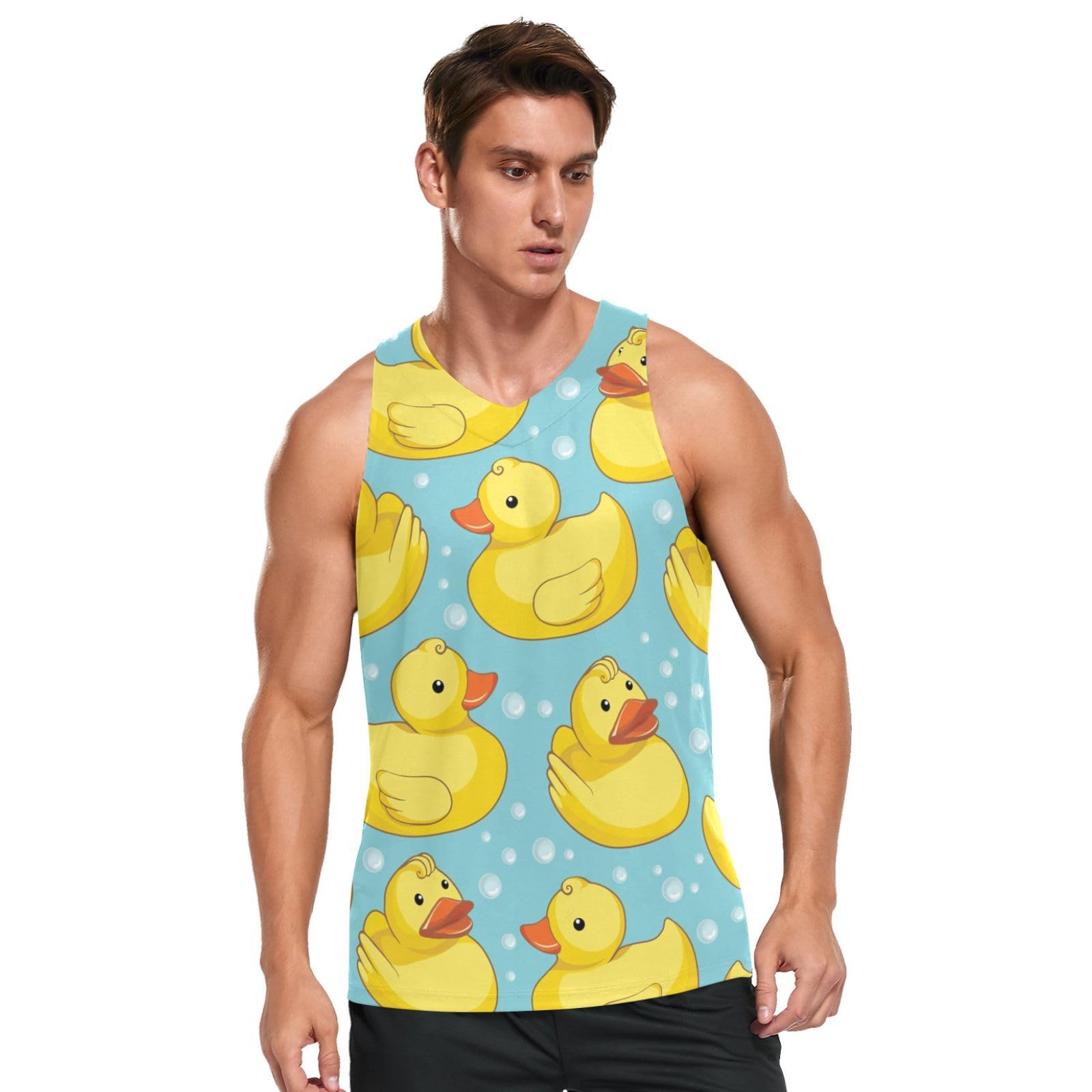 Linomo Mens Tank Tops Cute Yellow Ducks Pattern Summer Sleeveless Tops Sports Vest Athletic Training Gym Training Tops T-Shirt