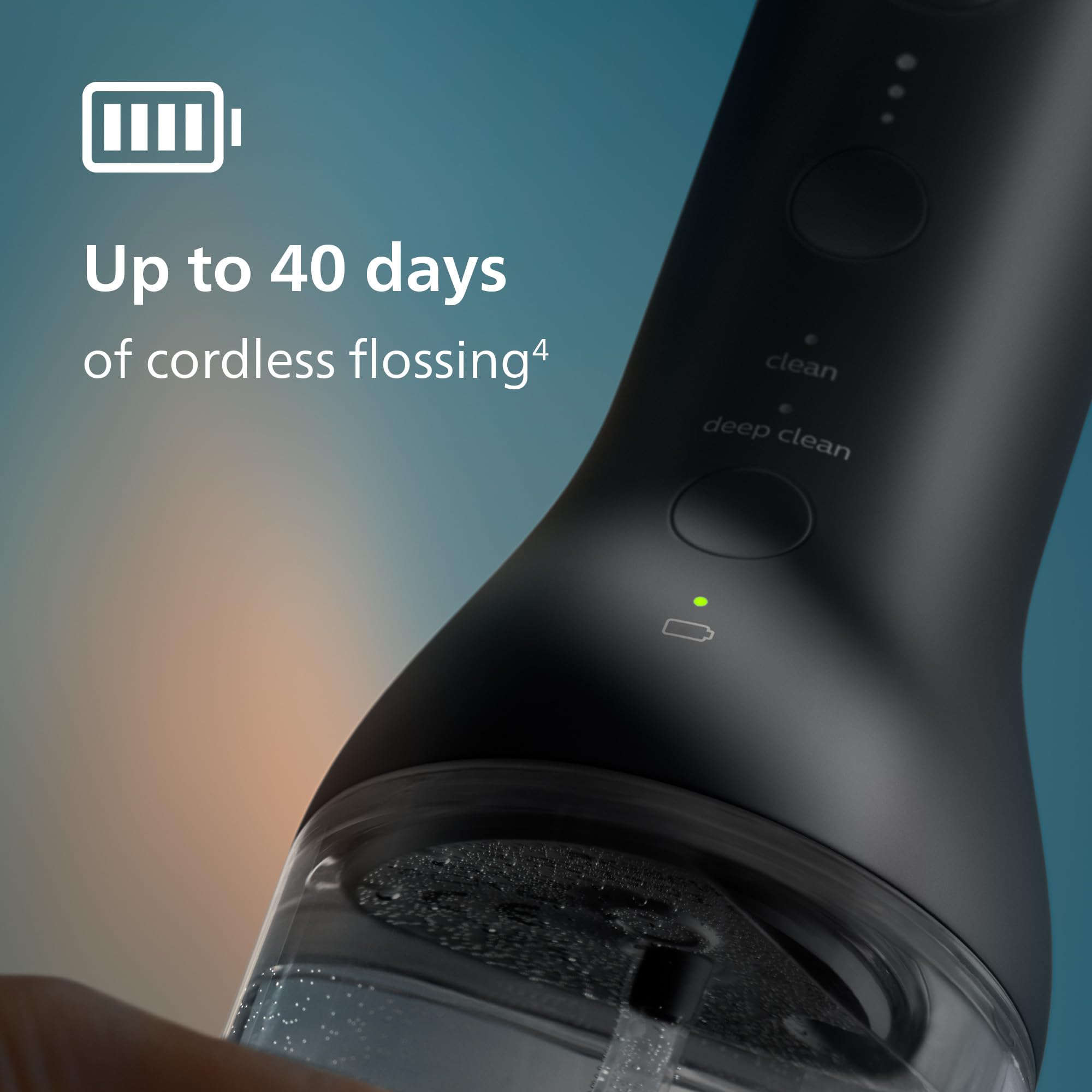 Philips Sonicare Idropulsore wireless 3000 – Idropulsore con tecnologia innovativa Quad Stream, irrigatore orale con 2 modalità di filo interdentale e 3 livelli di pressione, impermeabilità IPX7, nero