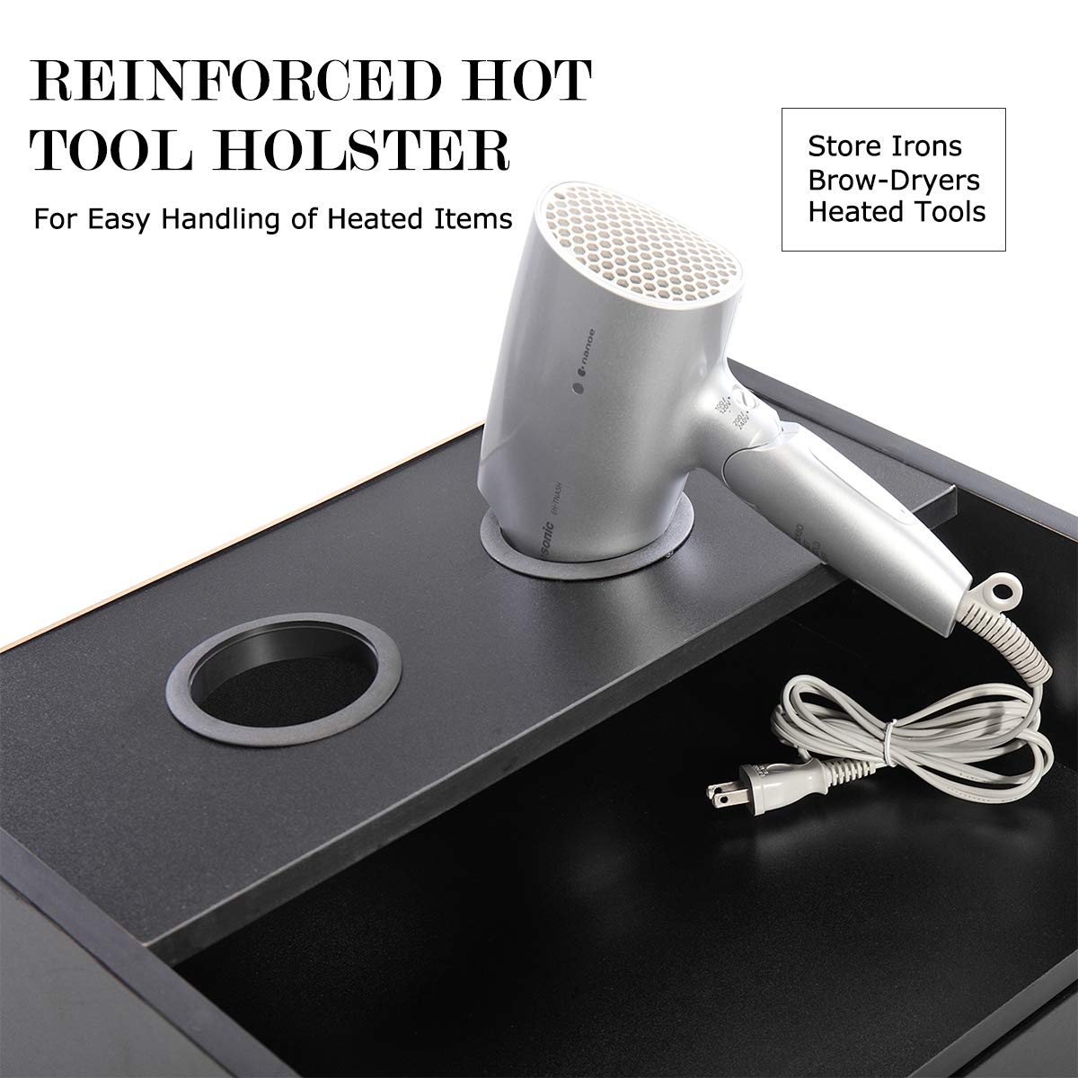 PENNYNANA Beauty Salon Storage Cabinet with Lockable Drawer & Wheels, 3-Layer Styling Station with Hair Dryer Holders, Trolley Spa Equipment, All Black … : Beauty & Personal Care