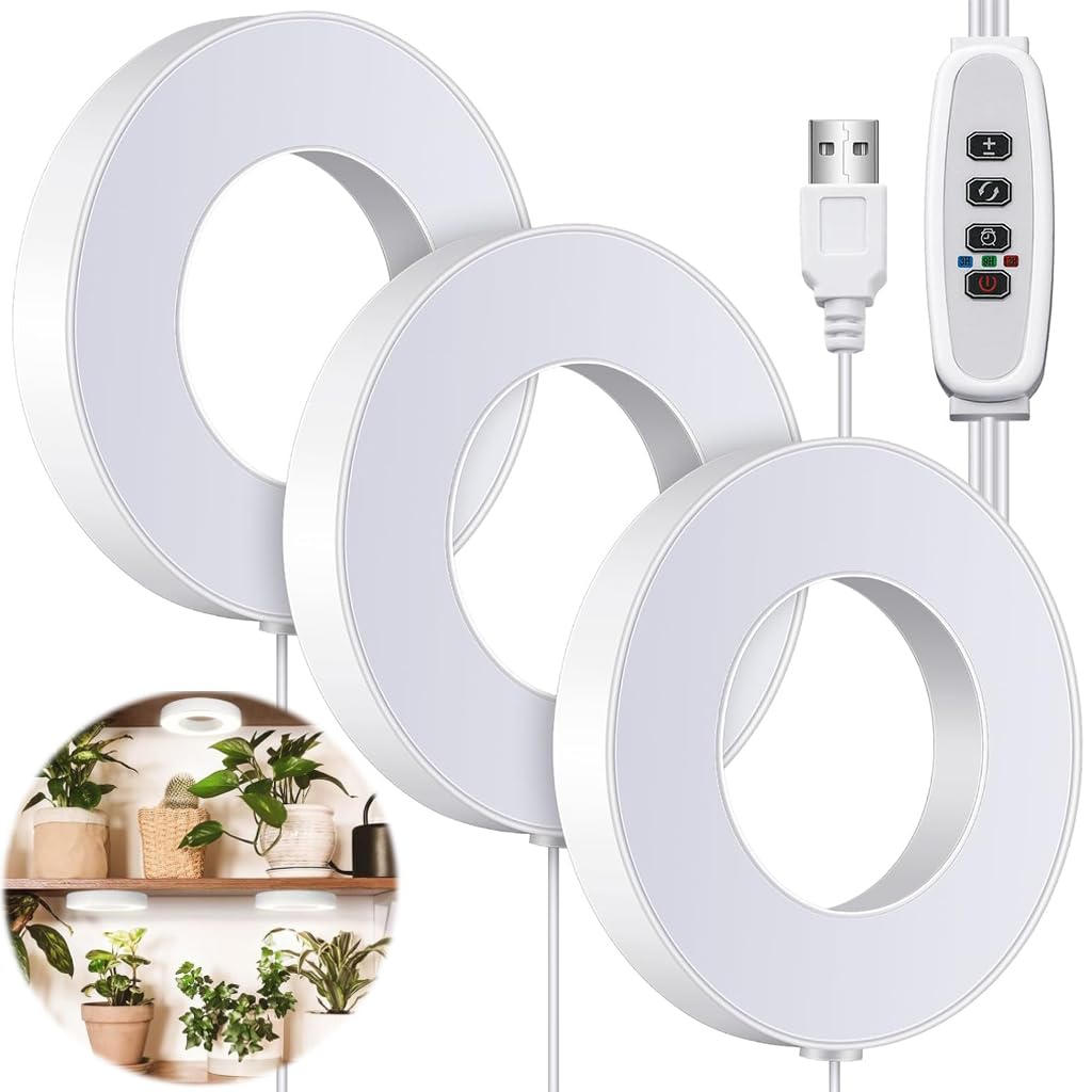 HASTHIP® USB LED Plant Grow Light with 3 Ring Lights, 4 Dimmable Brightness Levels, Auto Timer & USB Controller, Plug-and-Play Grow Lamp for Indoor Plants, Succulents & Seedlings-image-43