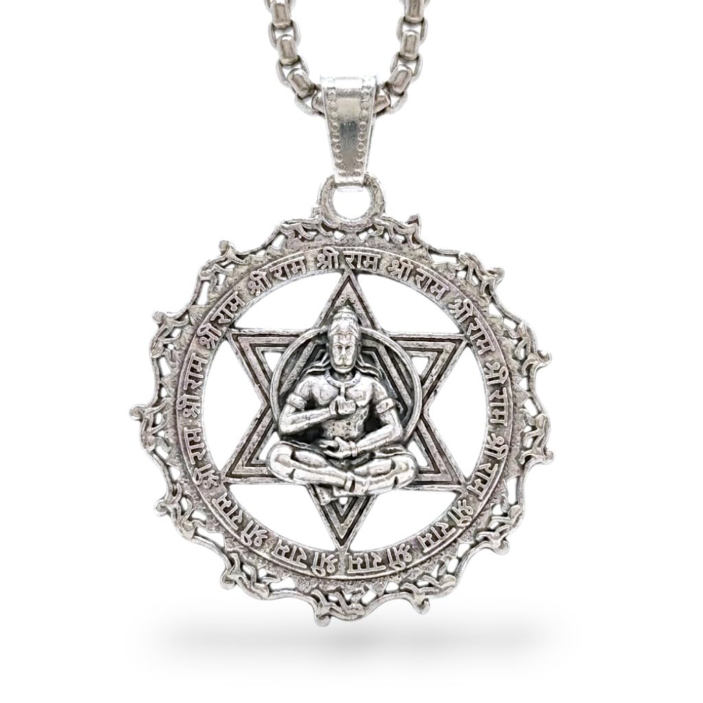 Lord Hanuman Locket Silver with Chain for Men | Bajrang Bali Pendant Necklace | Hindu Religious Jewellery | Spiritual Gift for Men & Boys | Birthday, Raksha Bandhan Gift | Silver (Pack of)-image-5