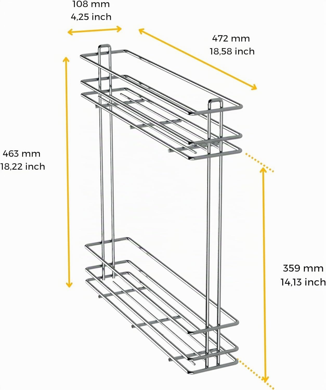 Carrello Portabottiglie Estraibile per Mobile Cucina - Cestello Portabottiglie in Acciaio - Carrello Cucina - Mensola Cucina - Pensile Cucina - Dispensa Cucina (Modulo 15 - Non Ammortizzato)