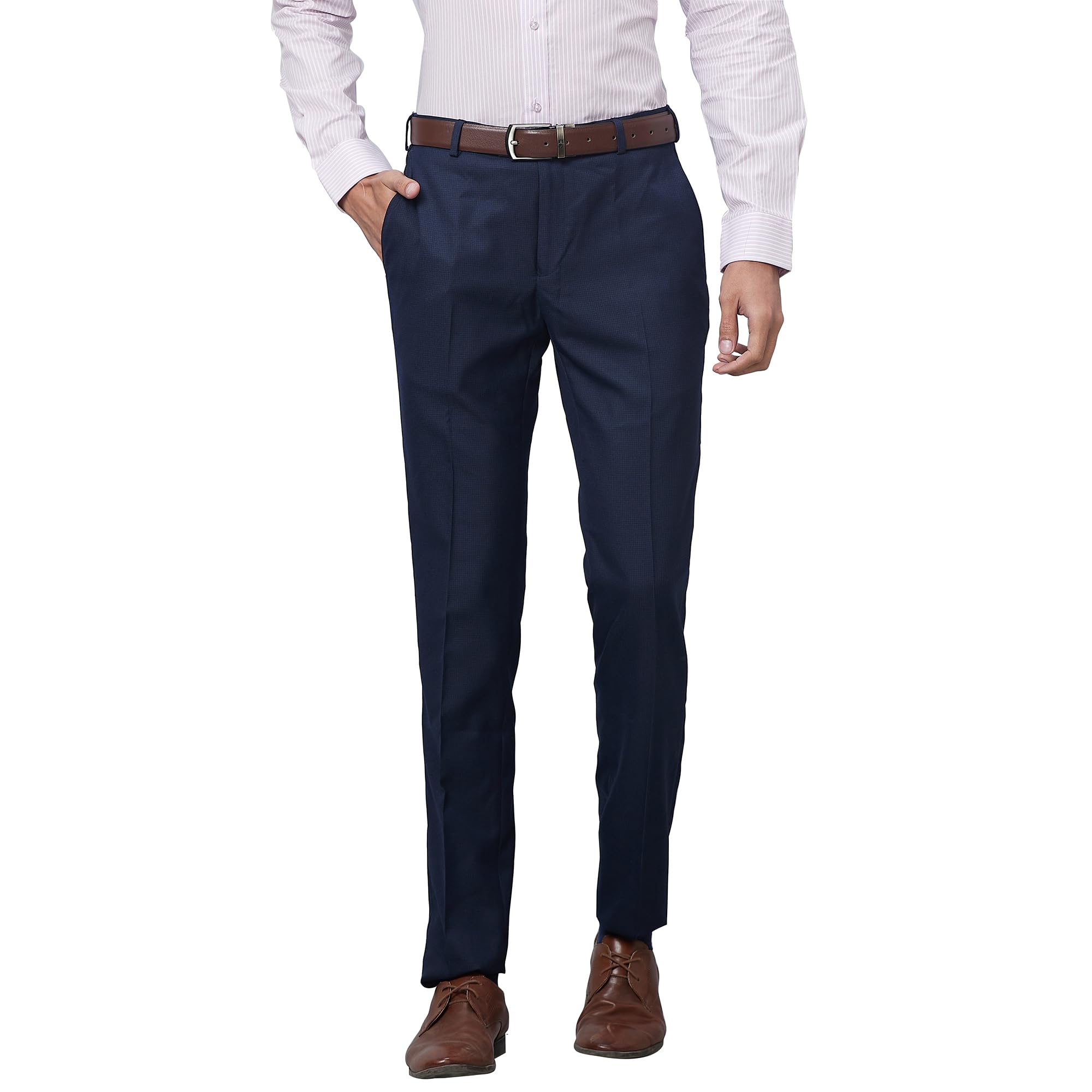 raymond Men's Slim Fit Poly Viscose Blend Flat Front Structure Pattern Dark Blue Formal Trouser-picture-44