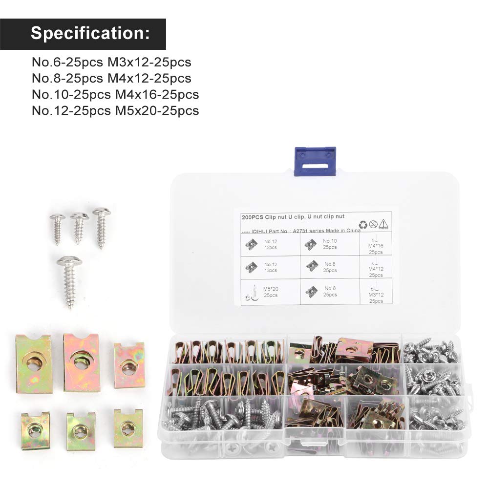 200PCS Car U-Clips & Screws Kit – Interior Trim Fasteners