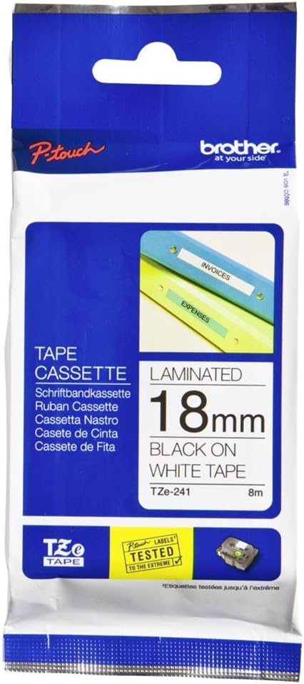 Brother Labelling Tape, Black on White, 18 mm