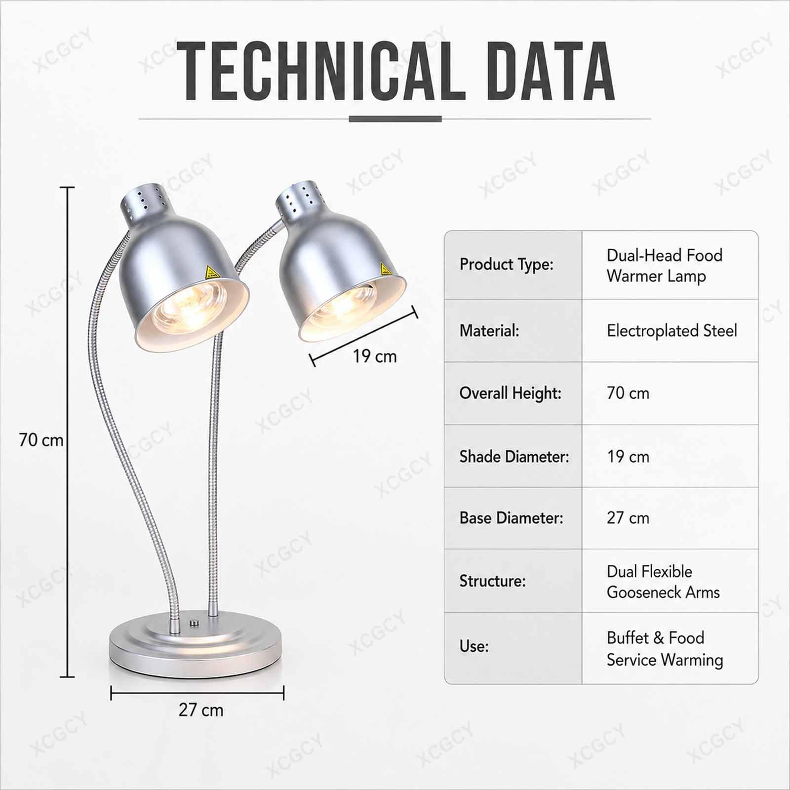 Lámpara De Mesa Térmica Infrarroja Comercial De 500 W con Doble Cabezal, Lámpara De Calor para Alimentos, 2 Bombillas 250 W, Cabezales 360° para Buffet, Catering Y Restaurante Rose Gold