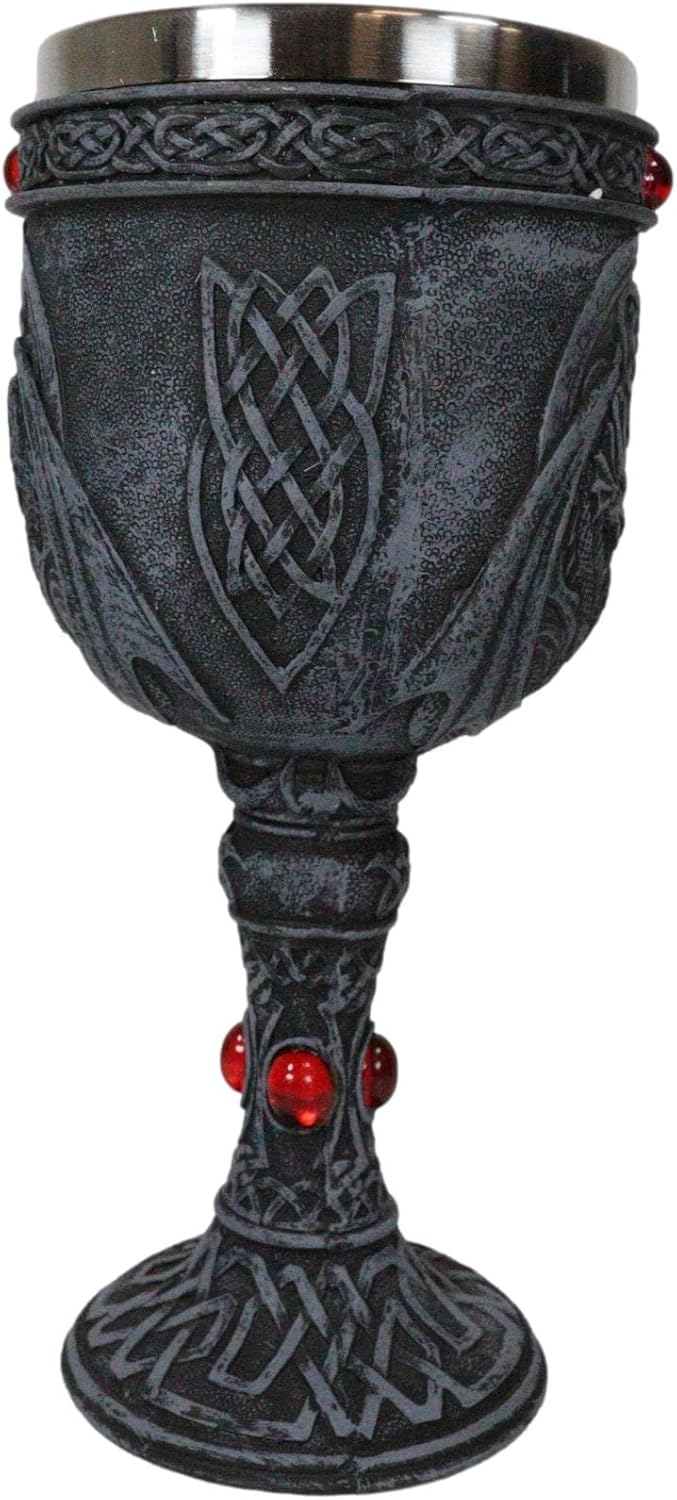 Ebros Ancient Celtic Knotwork Double Dragons Protecting Blood Vial Wine Goblet Chalice Cup 6oz Gothic Dungeons And Dragons Medieval Elixir Of Life Party Prop Decor