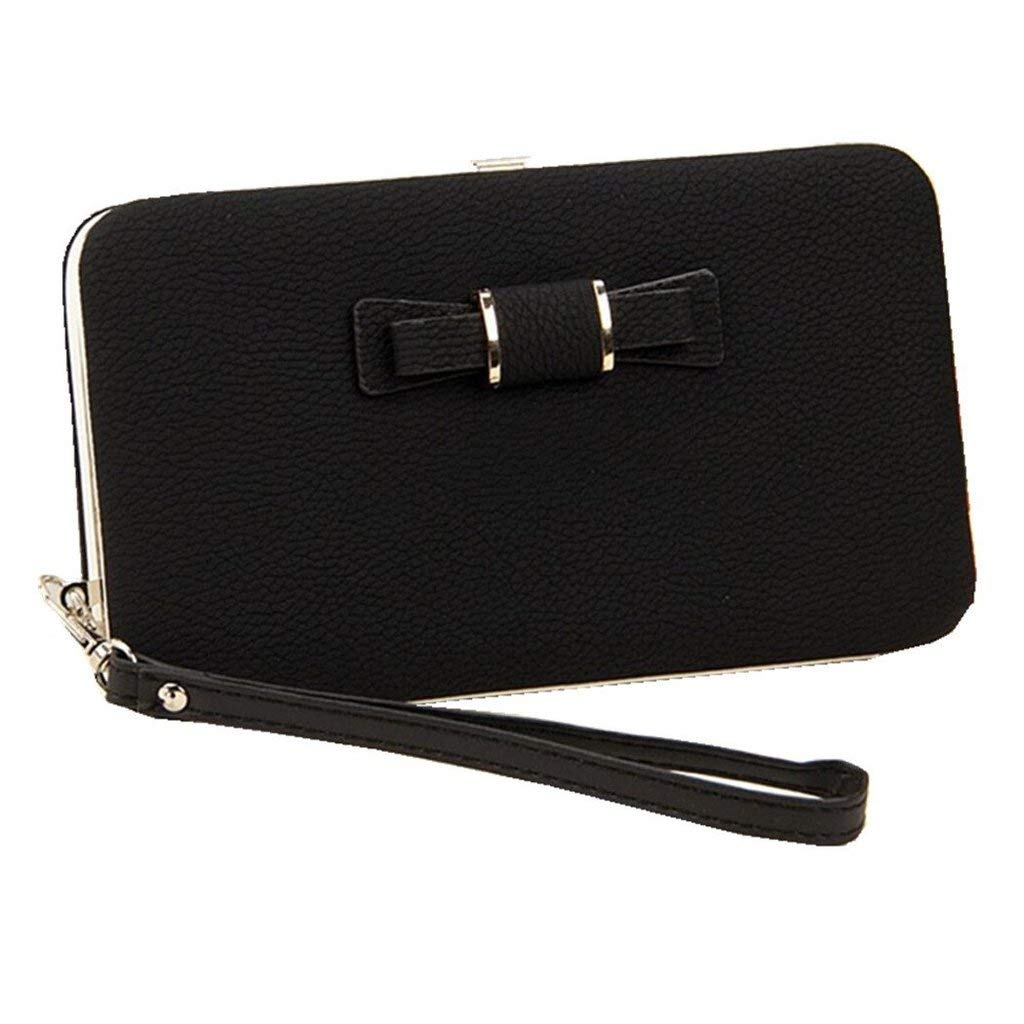 NYKKOLAWomen Bowknot Wallet Long Purse Phone Card Holder Wristlet Clutch Large Capacity Pocket, Black