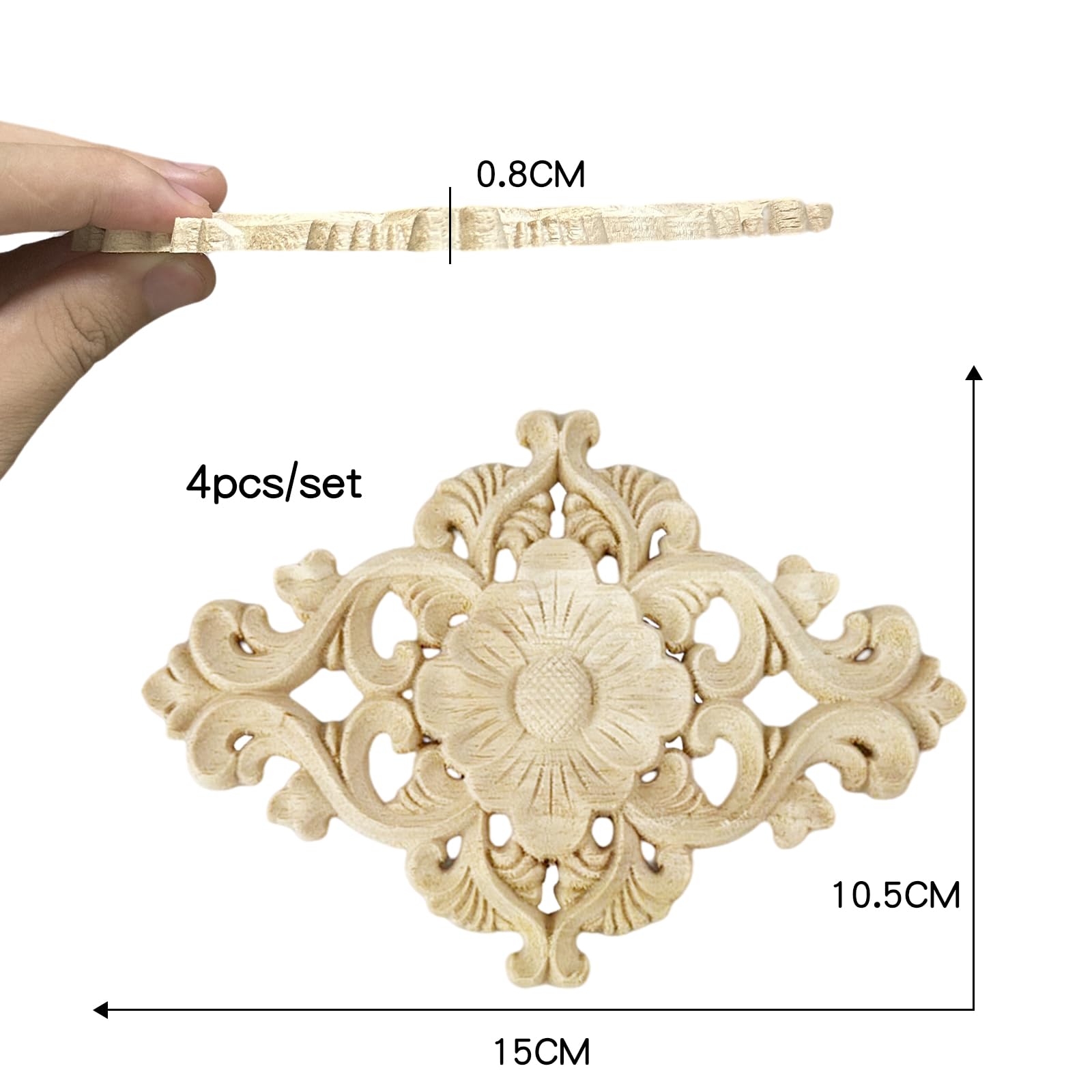 Gotetiso 4 Pezzi Intarsiato Applique Intarsio in Legno Ornamentale Intagliato Ap