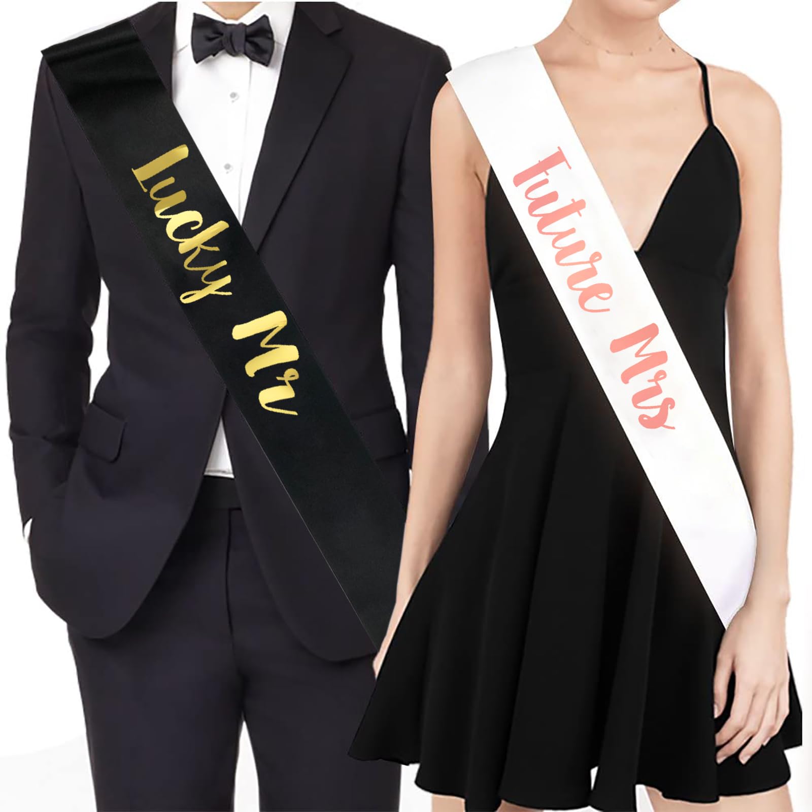 Future Mrs & Lucky Mr Schärpen – Goldglitzernd, Für Junggesellinnenabschied & Hochzeit