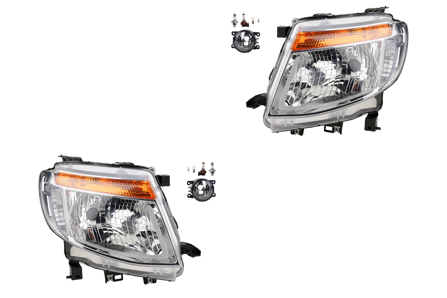Johns, Juego de faros delanteros halógenos para Ford Ranger 11 04/11-02/16 H4 izquierda y derecha + faros antiniebla + bombillas