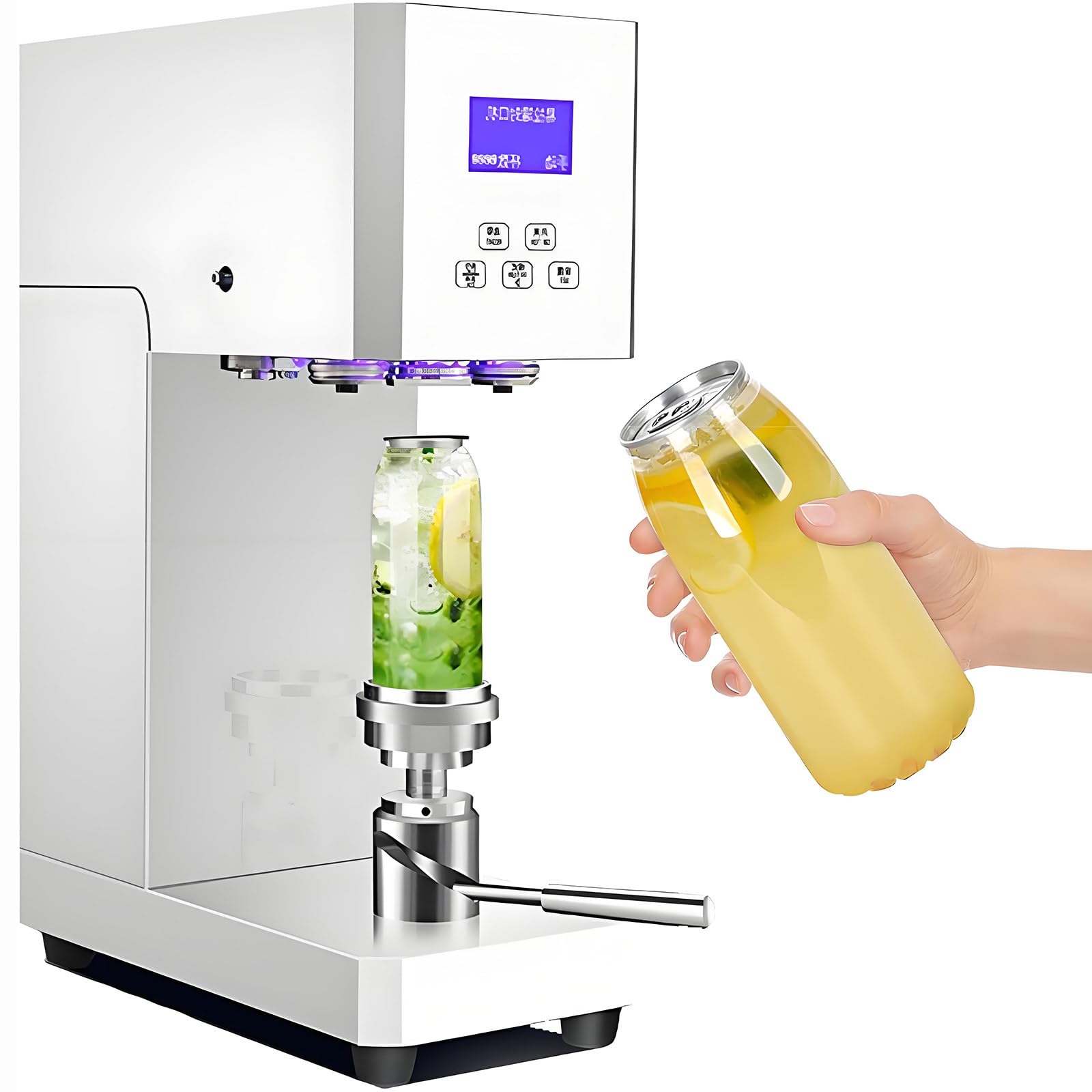 Máquina selladora automática de latas, cerradora de sobremesa Comercial de 370 W con Pantalla LCD Inteligente, Sellado rápido y preciso para latas de Pet de Leche, té, café y refrescos. White